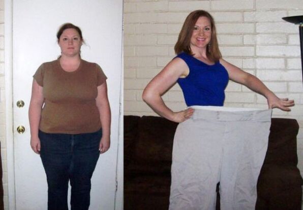 Žena před a po pitné dietě